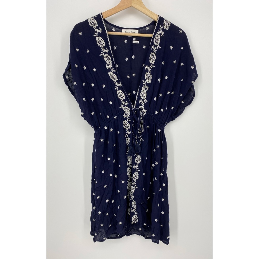 Love Tree Navy Blue Star Embroidered Mini Dress Cover-Up